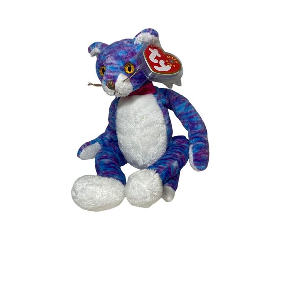 KOOKY Cat Ty Beanie Baby Blue and Purple Multicolored Whiskers Nose 2000/2001 - Picture 2 of 8
